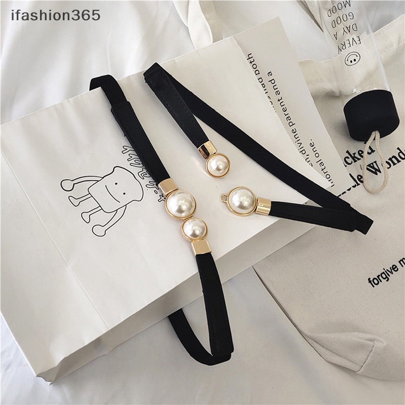 Thắt Lưng Da PU Khóa Ngọc Trai Co Giãn Thời Trang ifashion365