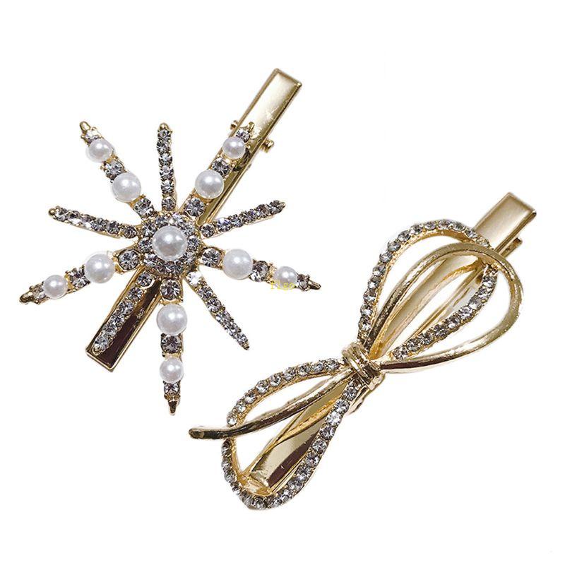 Kẹp Tóc Hình Nơ / Ngôi Sao / Hình Học Đính Đá / Ngọc Trai Giả Bằng Hợp Kim Phong Cách Hàn Quốc