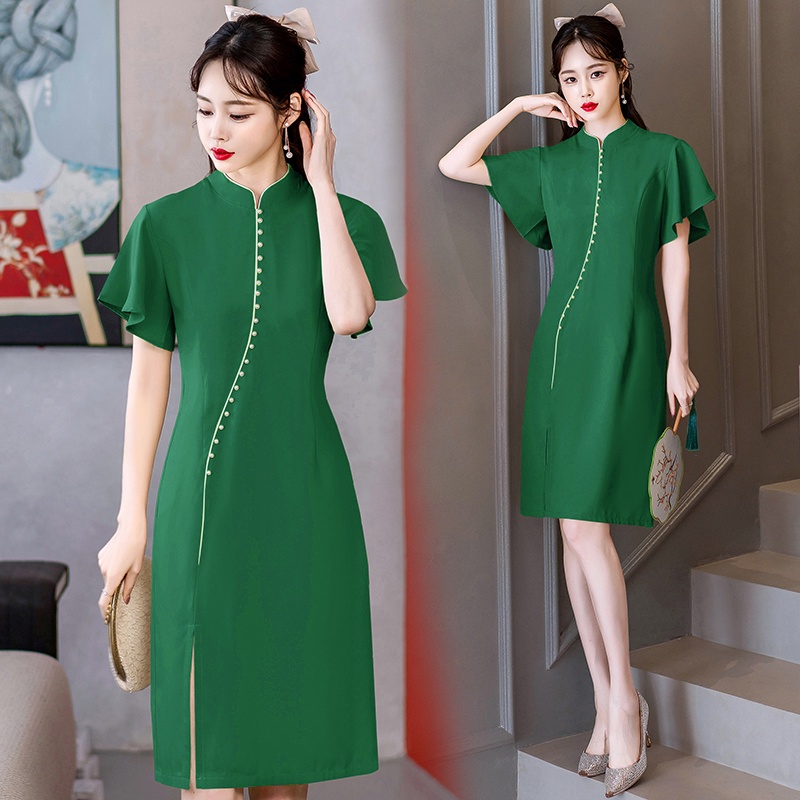 Sườn Xám Cách Tân Tay Ngắn Chất Chiffon Phong Cách Trung Hoa Thời Trang Mùa Hè Mới Cho Nữ