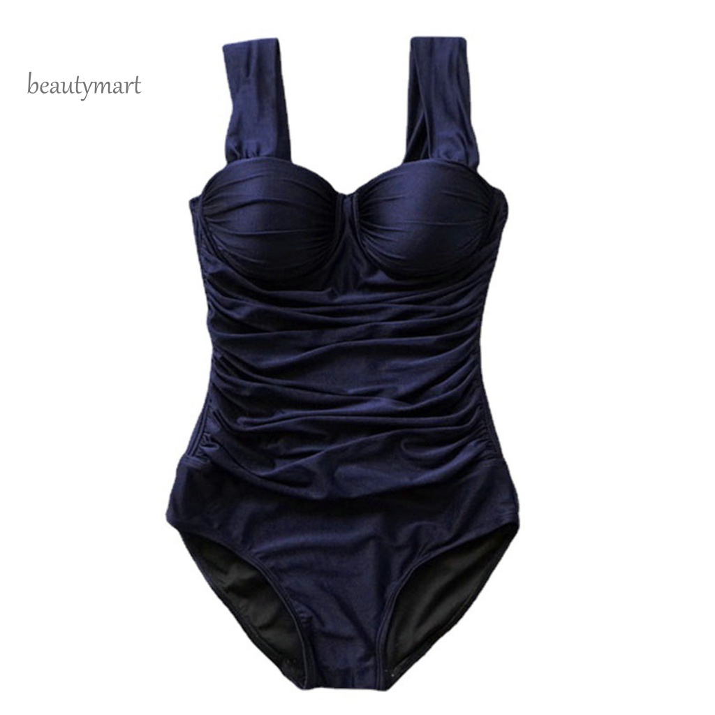 [beautymart] Bộ Đồ Bơi Thể Thao Một Mảnh Không Tay Nâng Ngực Hở Lưng Cắt Thấp Có Đệm Mềm Mại Màu Trơn Cho Nữ