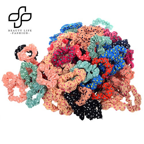 Bộ 10 Dây Cột Tóc Co Giãn Họa Tiết Chấm Bi Dễ Thương Cho Nữ