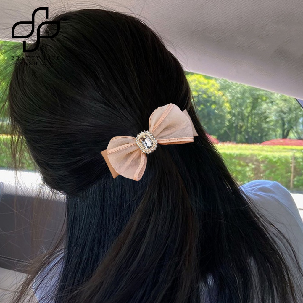 Kẹp Tóc Trang Trí Hình Nơ Bằng Lưới Có Đính Đá Kiểu Hàn Quốc