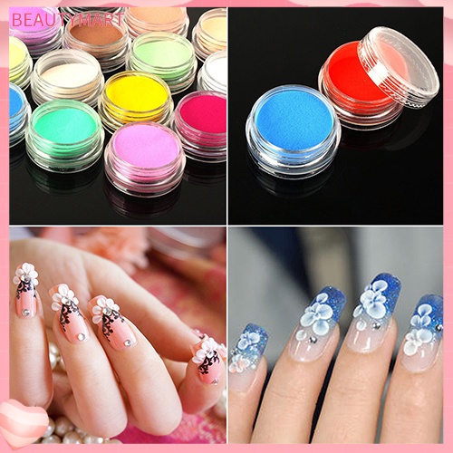 Set 12 Lọ Bột Acrylic 3D Nhiều Màu Sắc Dùng Trang Trí Móng Nghệ Thuật DIY