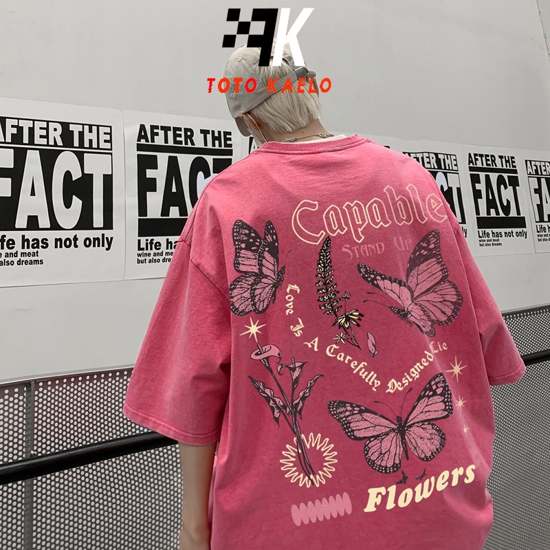 TOTOK Áo phông áo thun unisex Ngắn Tay Cổ Chữ V In Chữ Phong Cách hip hop JUN0307