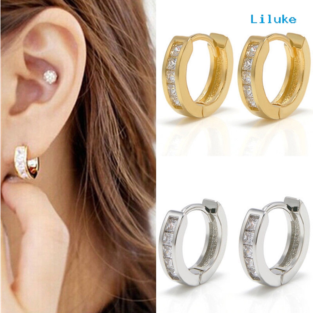 Đôi Khuyên Tai HìNh VòNg TròN ĐíNh Kim Cương Giả ThờI Trang Cho Nữ