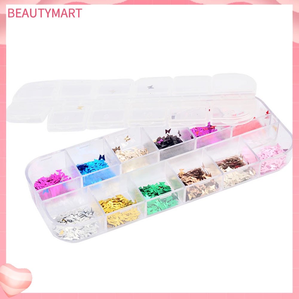 Hộp Lá Nhôm 12 Ngăn Hình Bướm Tráng Gương Dùng Trang Trí Móng Tay Nghệ Thuật