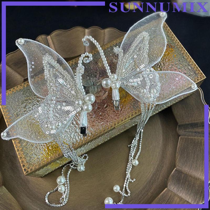 Set 2 Kẹp Tóc Hình Bướm Tua Rua Mỏng Và Vừa