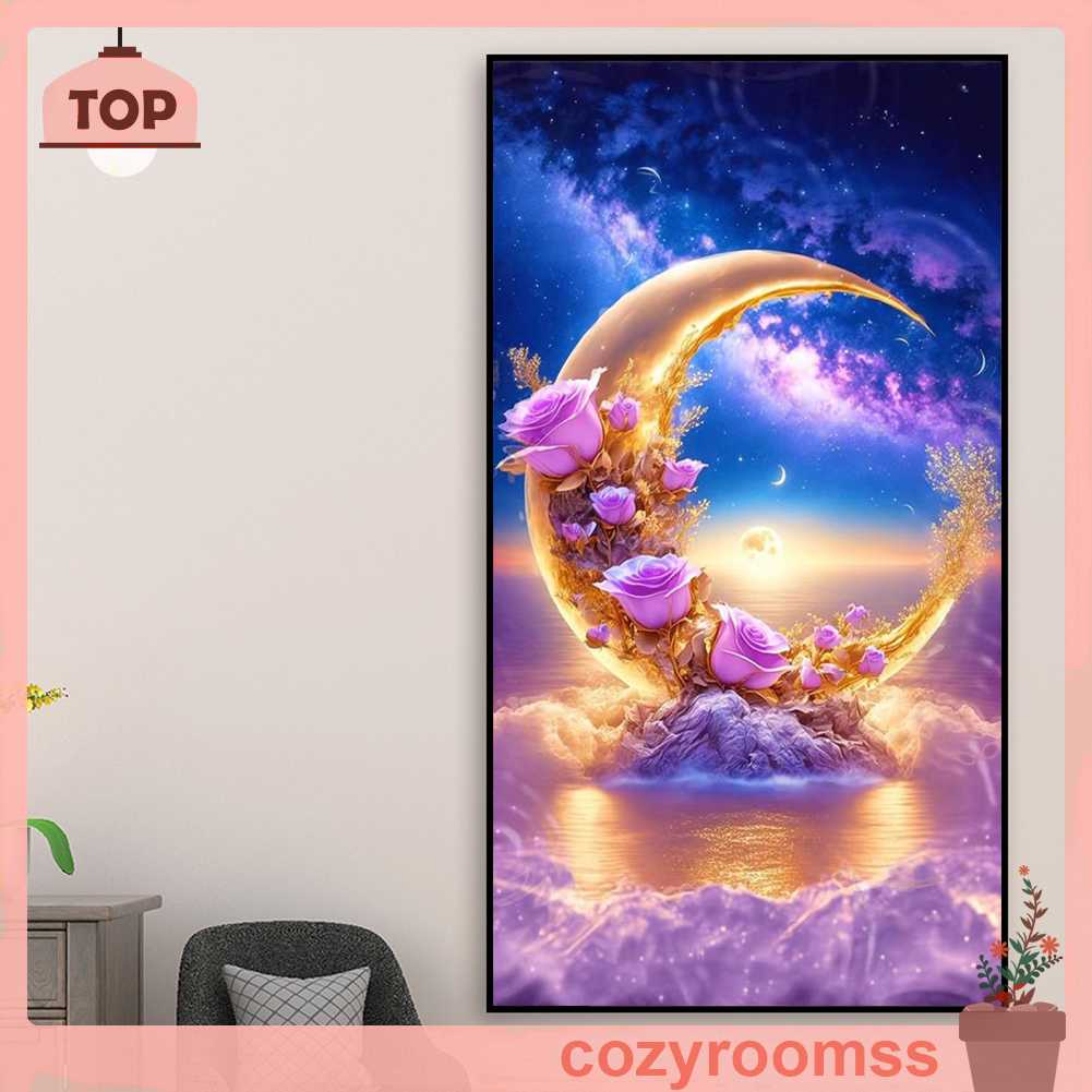 Tranh Đính Đá Kim Cương Toàn Bộ 5D DIY Hình Vẽ Trăng Hoa Hồng