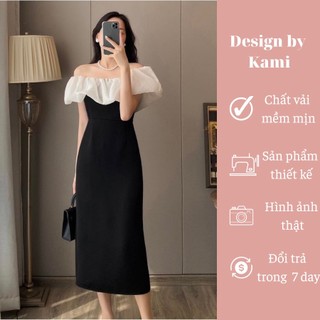 Váy đen trễ vai dáng dài ôm body Ziny size S M L XL - Design by Kami