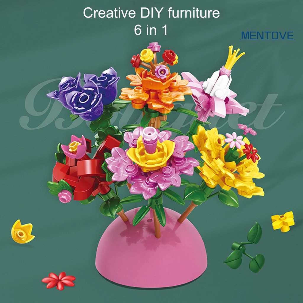 Bộ 6 Khối Lắp Ráp Đồ trang trí Hoa Hồng 3D DIY Trang Trí Nhà Cửa