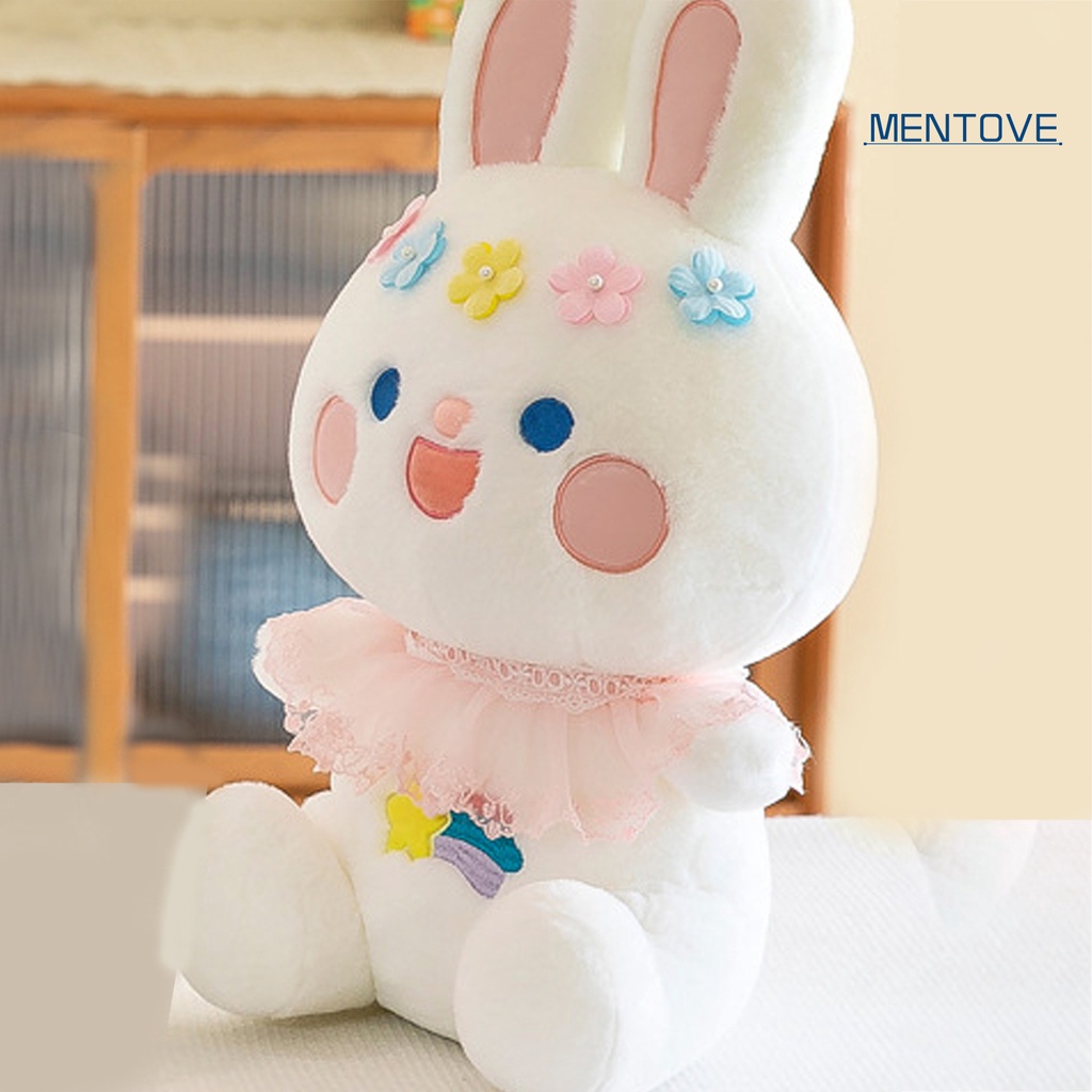 Thỏ Nhồi Bông 45cm Đeo Cổ Phối Ren Dễ Thương Dùng Làm Quà Tặng