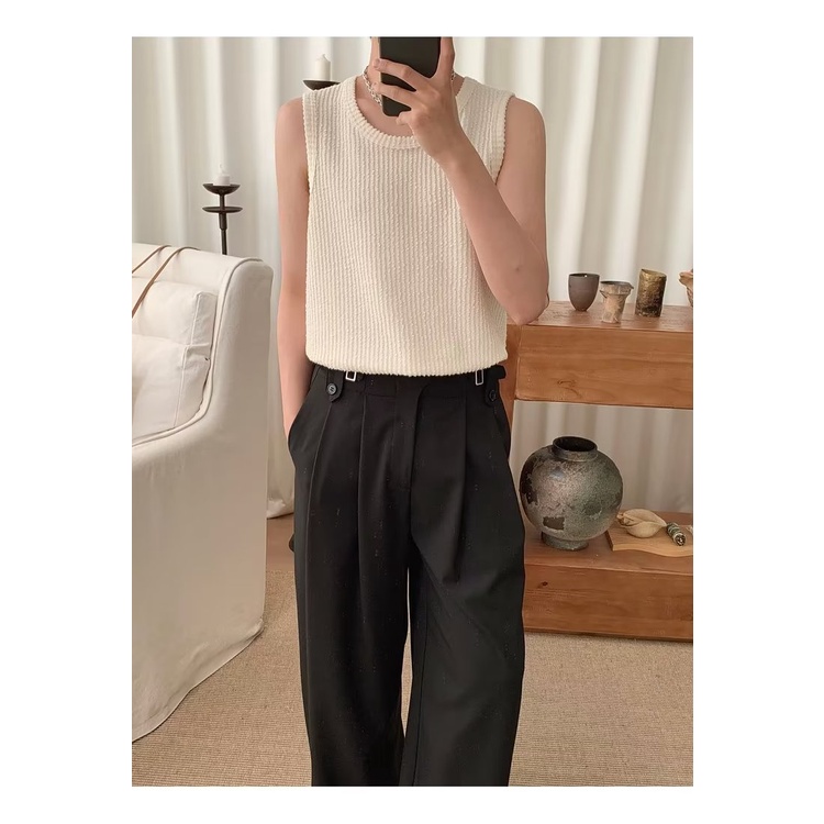 Áo Thun Không Tay Dáng Rộng Họa Tiết Kẻ Sọc Thời Trang Mùa Hè Phong Cách Đường Phố Mới Cho Nam