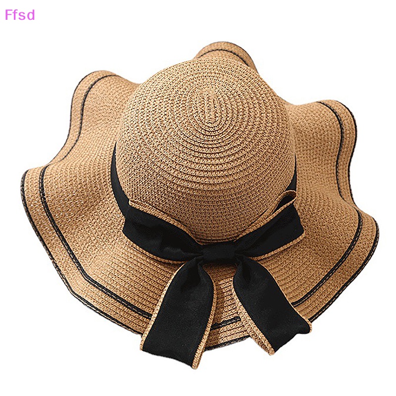 {Ffsd} Hàng Bán Chạy Mũ Rơm Chống Nắng Đi Biển Mùa Hè Ngoài Trời Phối Nơ Gợn Sóng Đôi Thời Trang Thường Ngày Cần Thiết