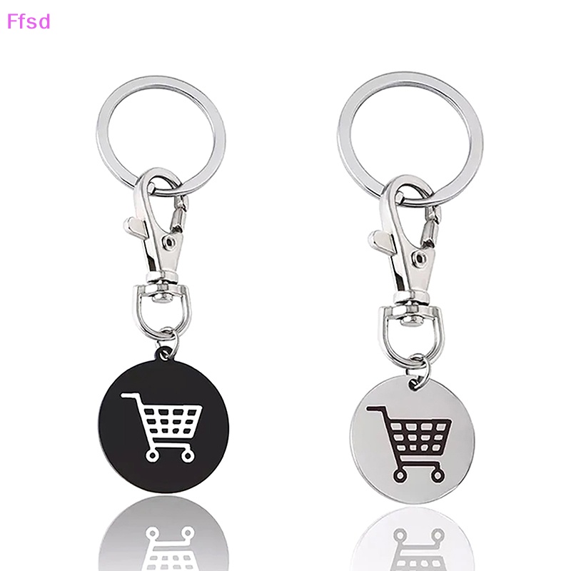 {Ffsd} Móc Chìa Khóa Tròn Bằng Thép Không Gỉ Mặt Logo Xe Đẩy Mua Sắm Màu Đen Thời Trang Sáng Tạo Làm Quà Tặng * Bán