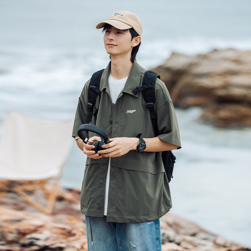 Áo Sơ Mi Tay Ngắn Dáng Rộng Thoáng Khí Phong Cách Đường Phố Thời Trang Mùa Hè Cho Nam