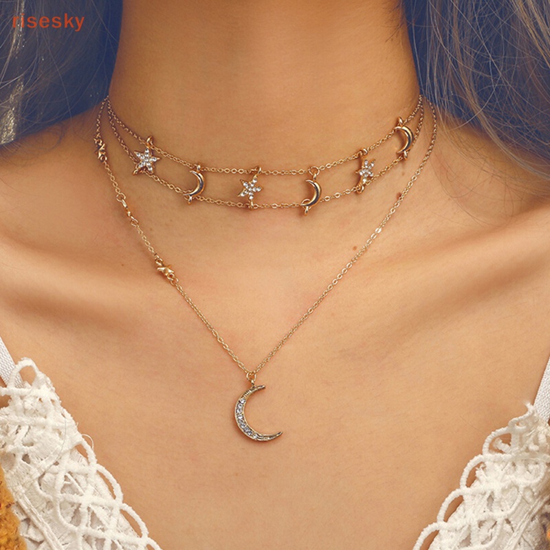 Vòng cổ Nhiều Tầng Hình Mặt Trăng Và Ngôi Sao Phong Cách Boho Thời Trang Cho Nữ