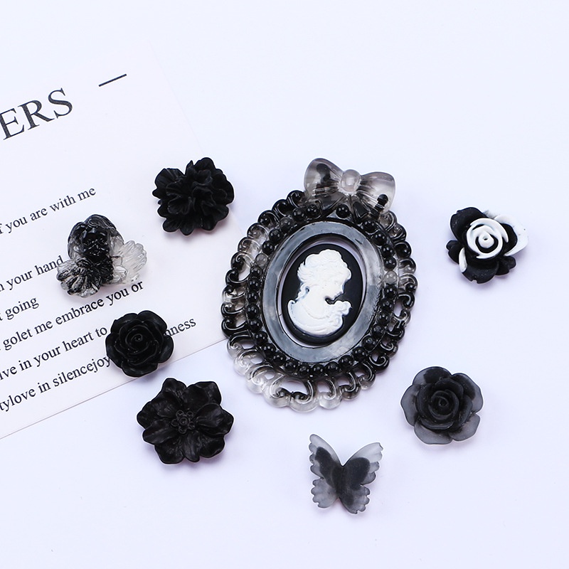 Bộ 10 Kẹp Tóc Hình Hoa / Bướm Màu Đen Cho Điện Thoại / Tủ Lạnh Diy