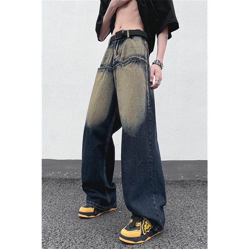 Quần Jean Dài Ống Rộng Phong Cách Retro Đường Phố Mỹ Cá Tính Cho Nam