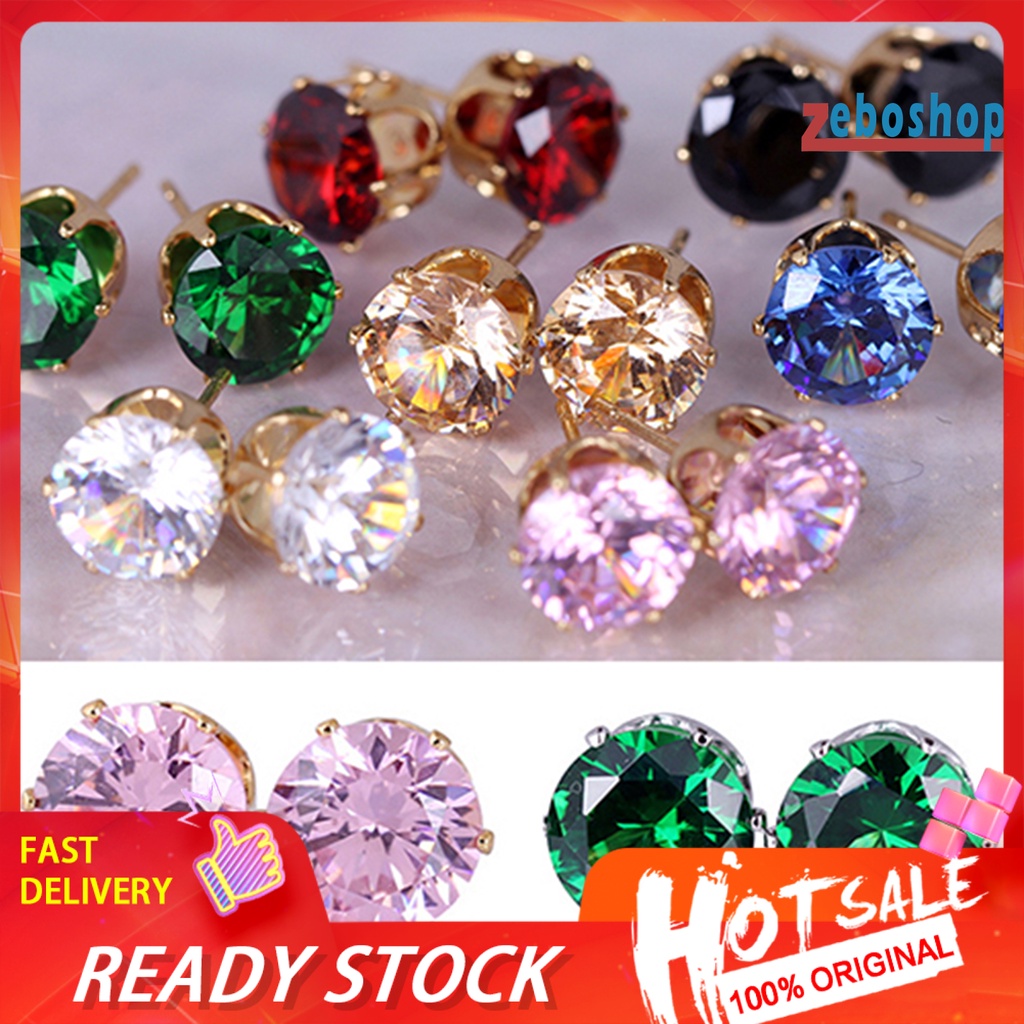 Bông Tai Đính Đá Zircon Hình Tròn Thanh Lịch Dễ Phối Đồ