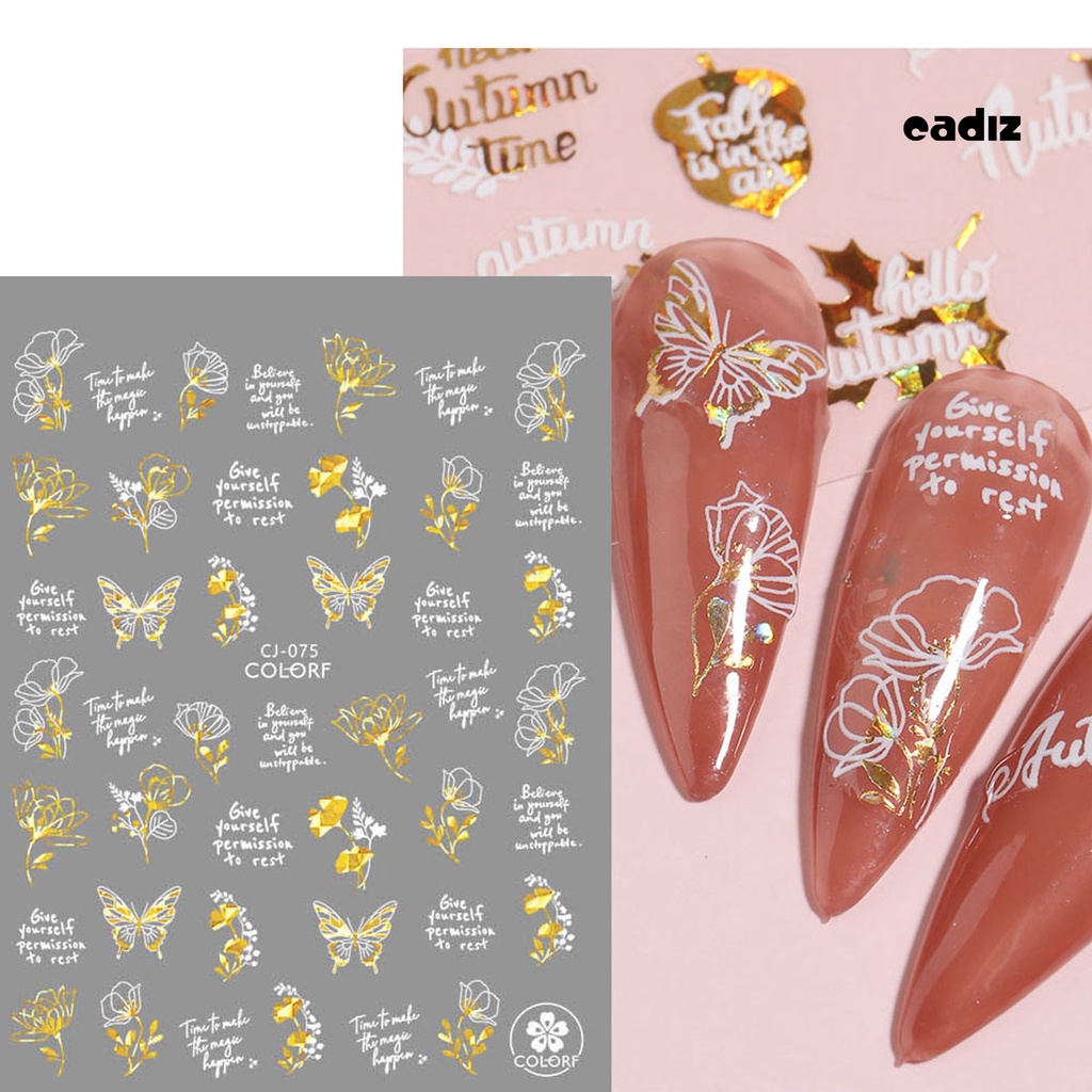 Set 2 Tờ Nhãn Dán Móng Tay Tự Dính Không Phai Màu Không Dính Hình Lá Phong / Bướm / Lá Phong Dành Cho Salon