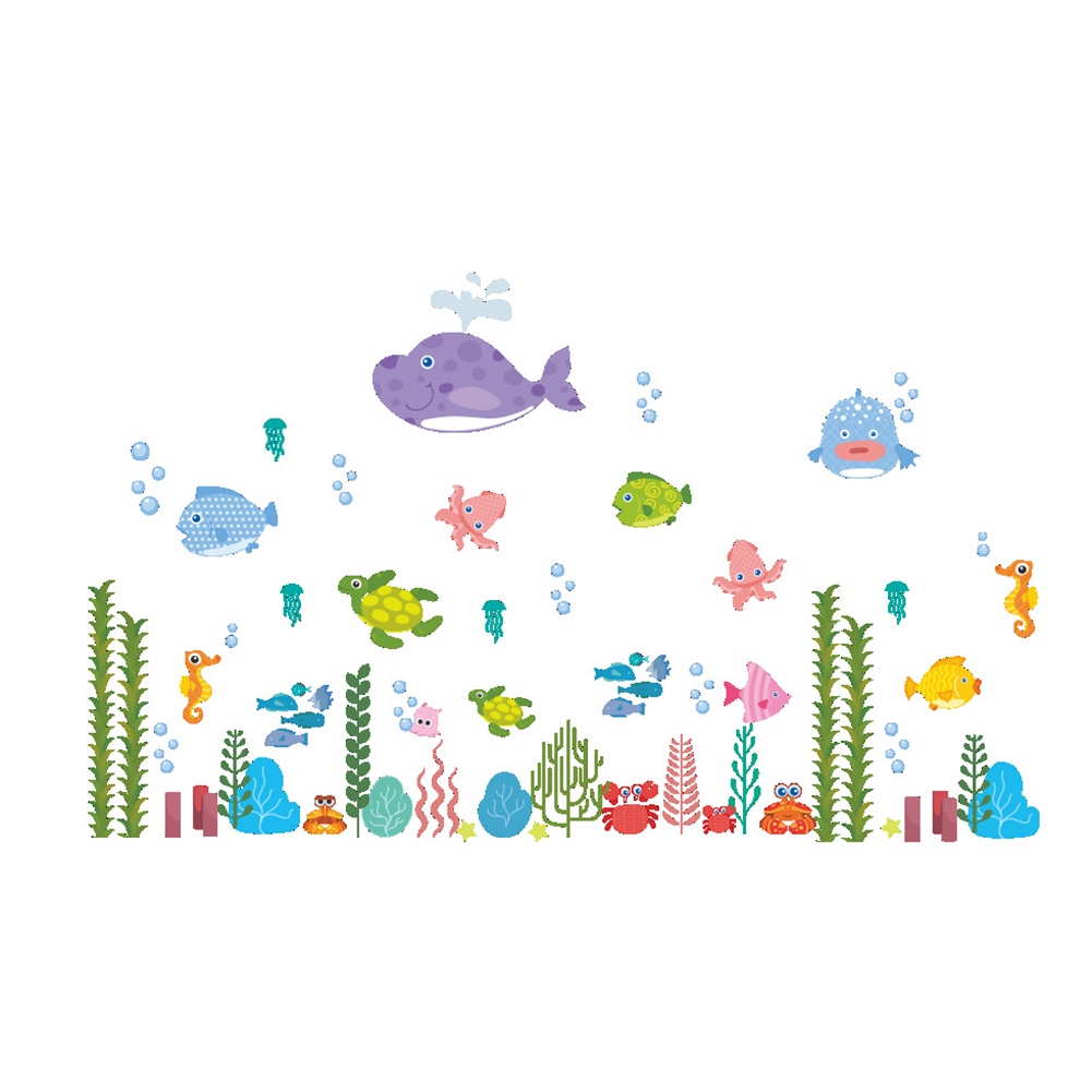 (Bất Ngờ) Đề Can Dán Tường Chống Thấm Nước Thế Giới Đại Dương Và Cỏ Biển Trang Trí Phòng Trẻ Em