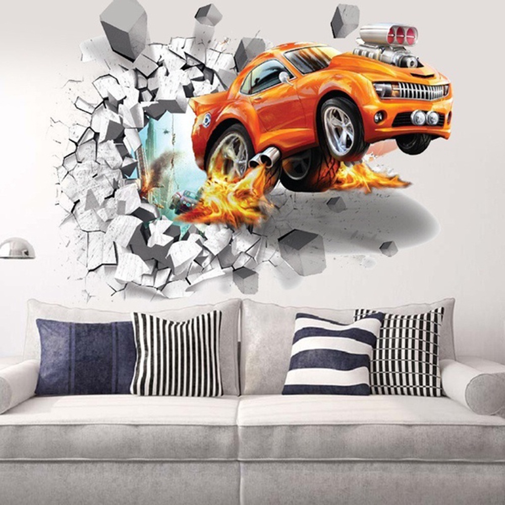 Sticker Dán Tường Họa Tiết Xe Hơi Hoạt Hình 3D Dễ Thương Bắt Mắt