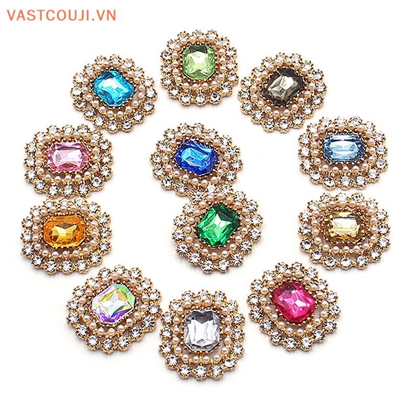 Bộ 2 Nút Hợp Kim Hình Vương Miện Đính Đá Dùng Làm Trang Sức DIY