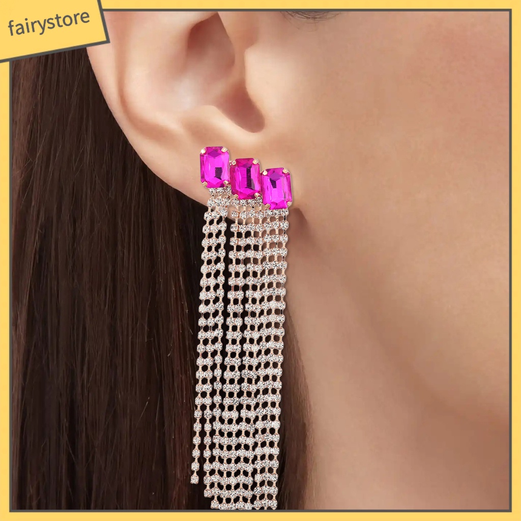 1 Đôi Bông Tai Tua Rua Đính Đá Sáng Lấp Lánh Dành Cho Cô Dâu