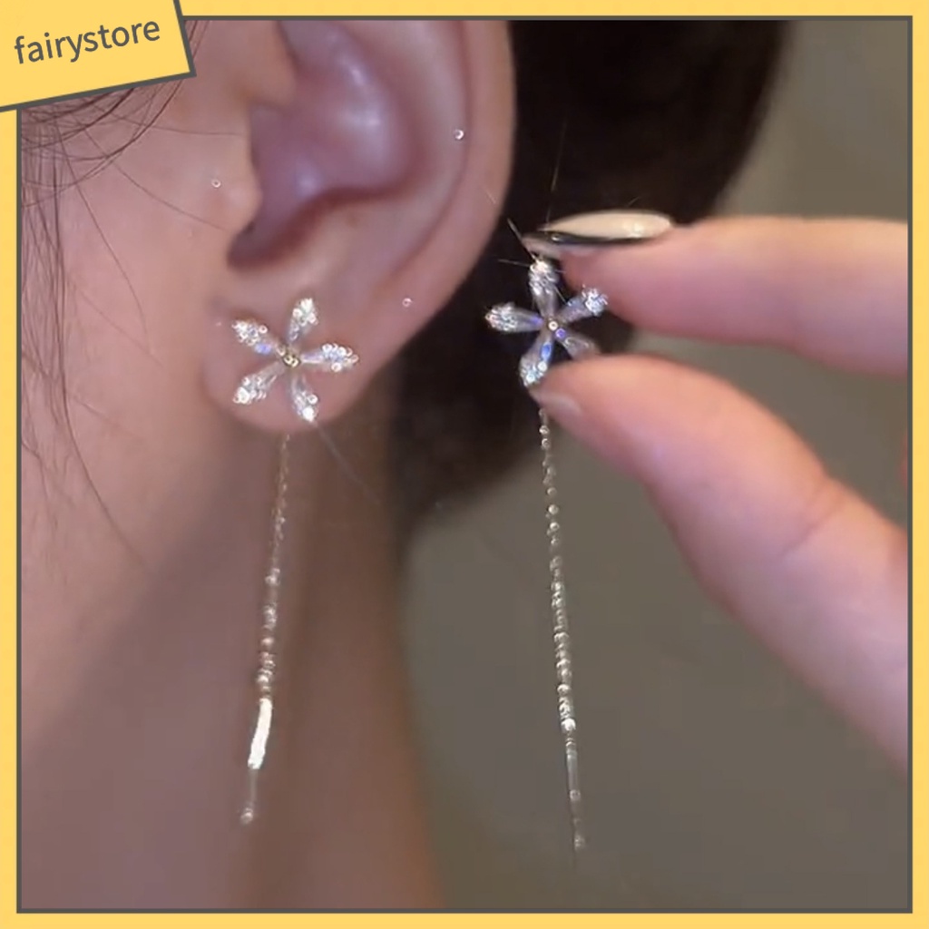 1 Đôi Bông Tai Dáng Dài Đính Đá Lấp Lánh Thời Trang Cho Nữ