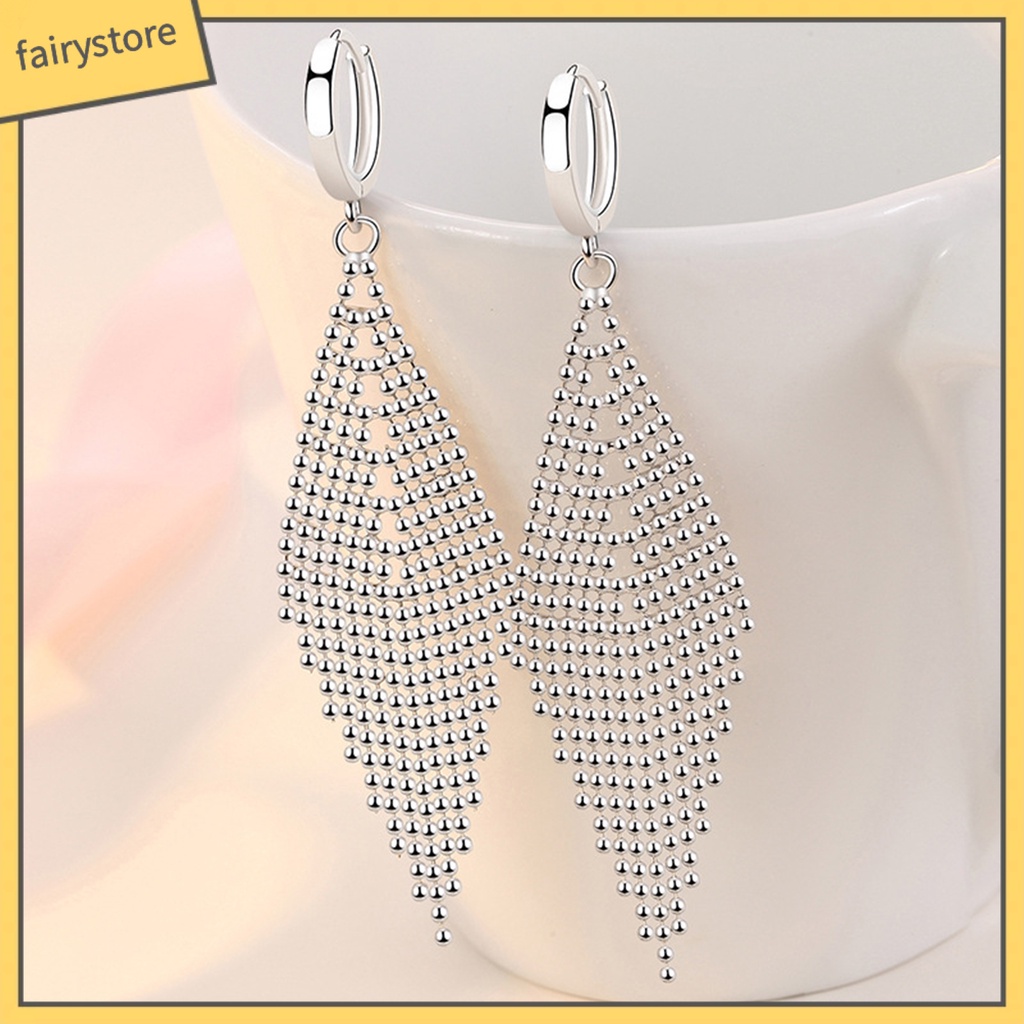 1 Đôi Bông Tai Dáng Dài Mạ Điện Đính Hạt Hình Thoi Thời Trang