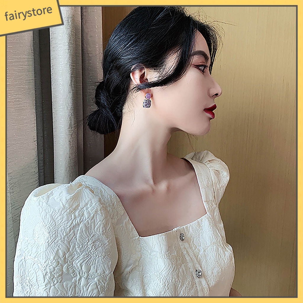 1 Đôi Bông Tai Hình Học Đính Đá Lấp Lánh Phong Cách Âu Mỹ Thời Trang Cho Nữ