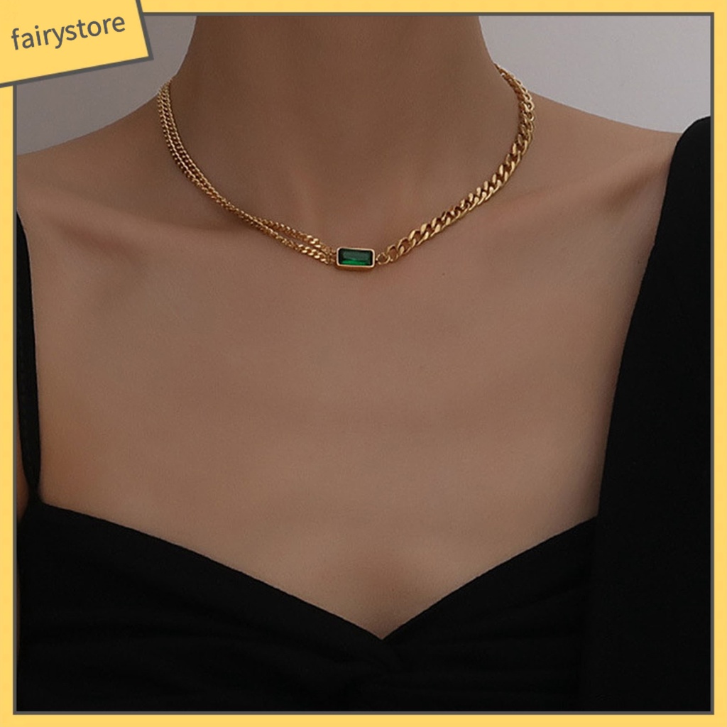 [FRO] Bộ Trang Sức Vòng cổ / Bông Tai / Vòng Tay Mặt Vuông Đính Đá Zircon Vintage Cho Nữ