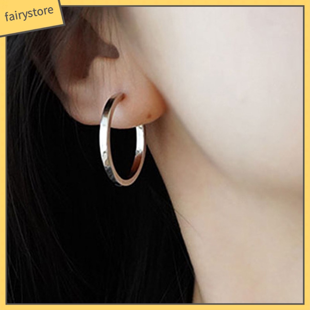 1 Đôi Bông Tai Hình Tròn Bề Mặt Mịn Thời Trang Dành Cho Nữ