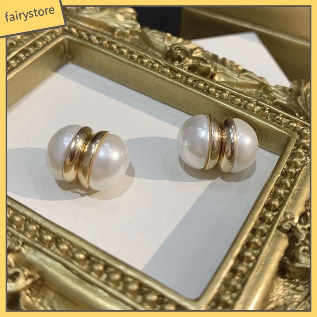 [FRO] 1 Đôi Bông Tai Dạng Kẹp Đính Ngọc Trai Nhân Tạo Mạ Điện Không Đau Không Phai Màu Trang Trí Khuyên Tai