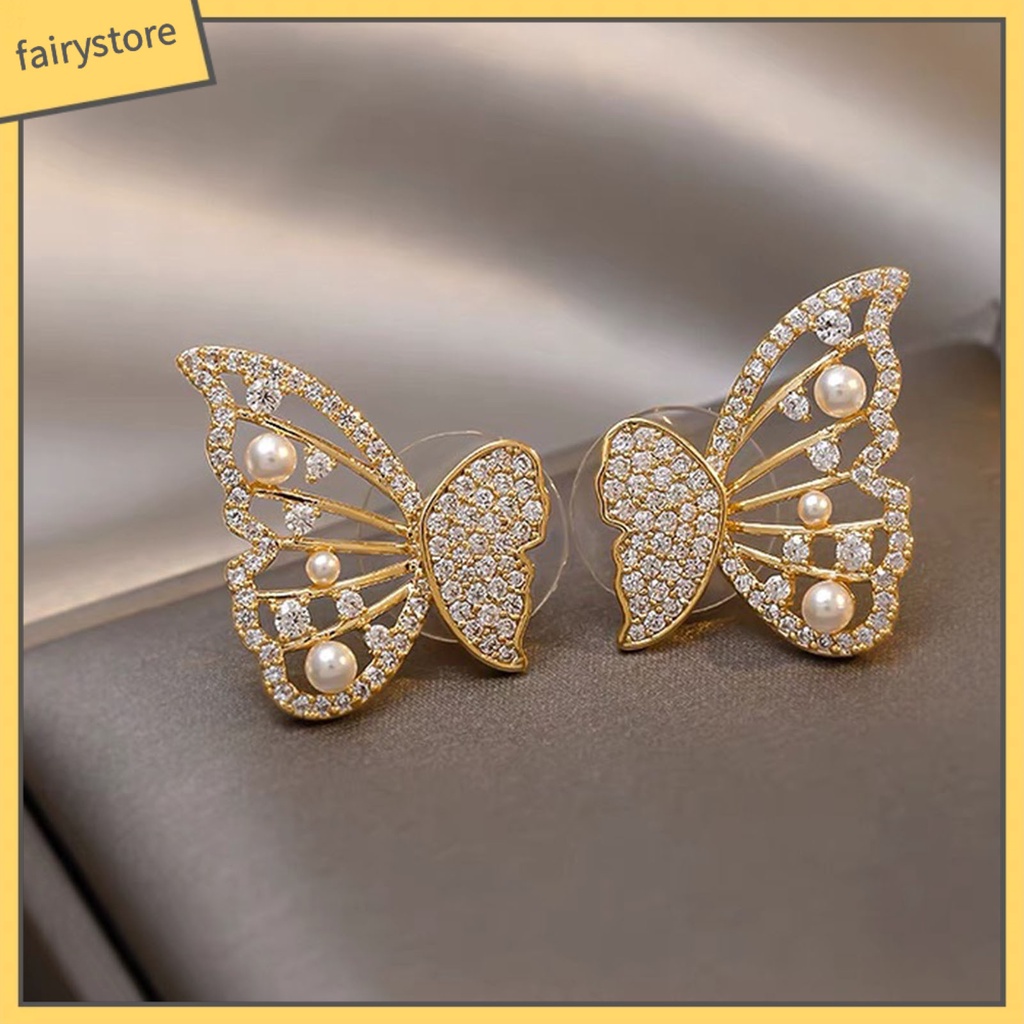 1 Đôi Bông Tai Hình Bươm Bướm Đính Đá Thời Trang Dành Cho Nữ