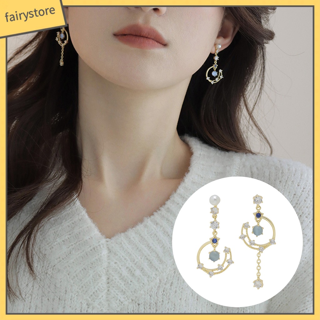 1 Đôi Bông Tai Hợp Kim Dáng Dài Đính Đá Màu Sắc Không Đối Xứng Dành Cho Nữ