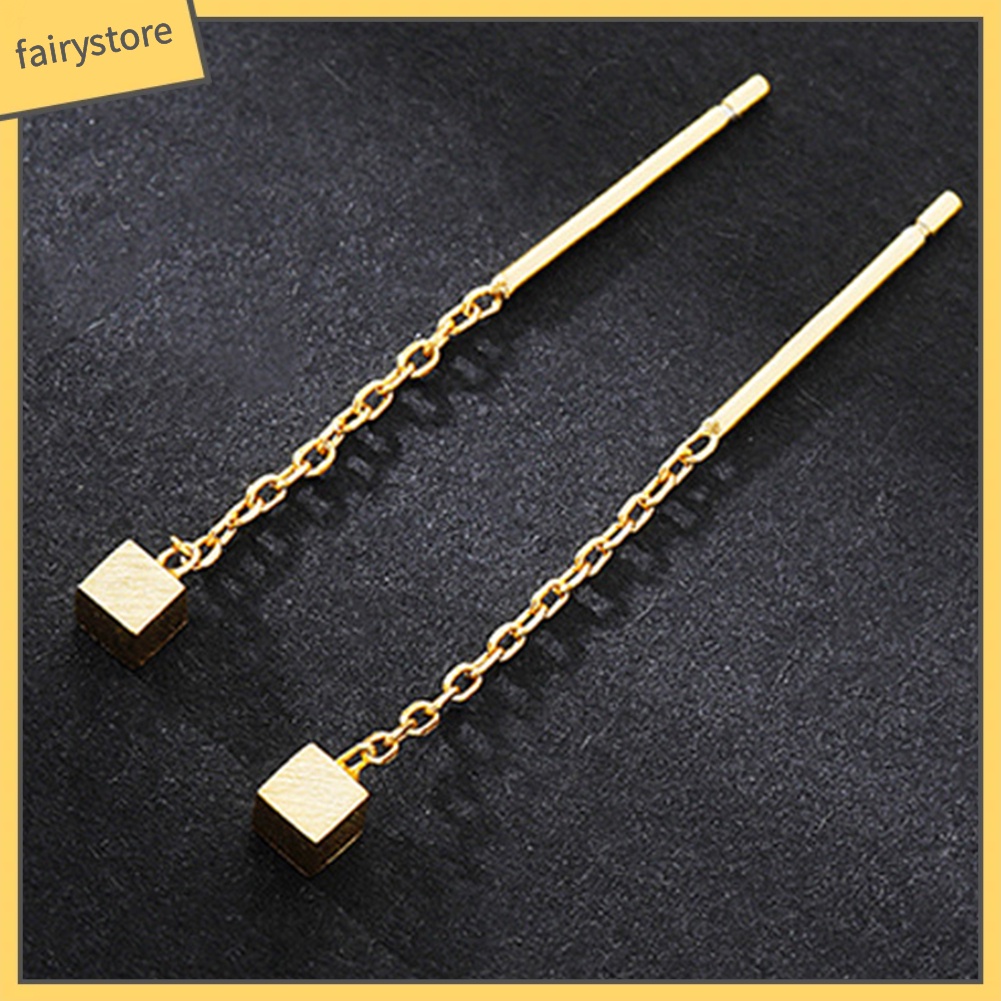 Bông Tai Hình Khối Lập Phương Dáng Dài Thời Trang Dành Cho Nữ