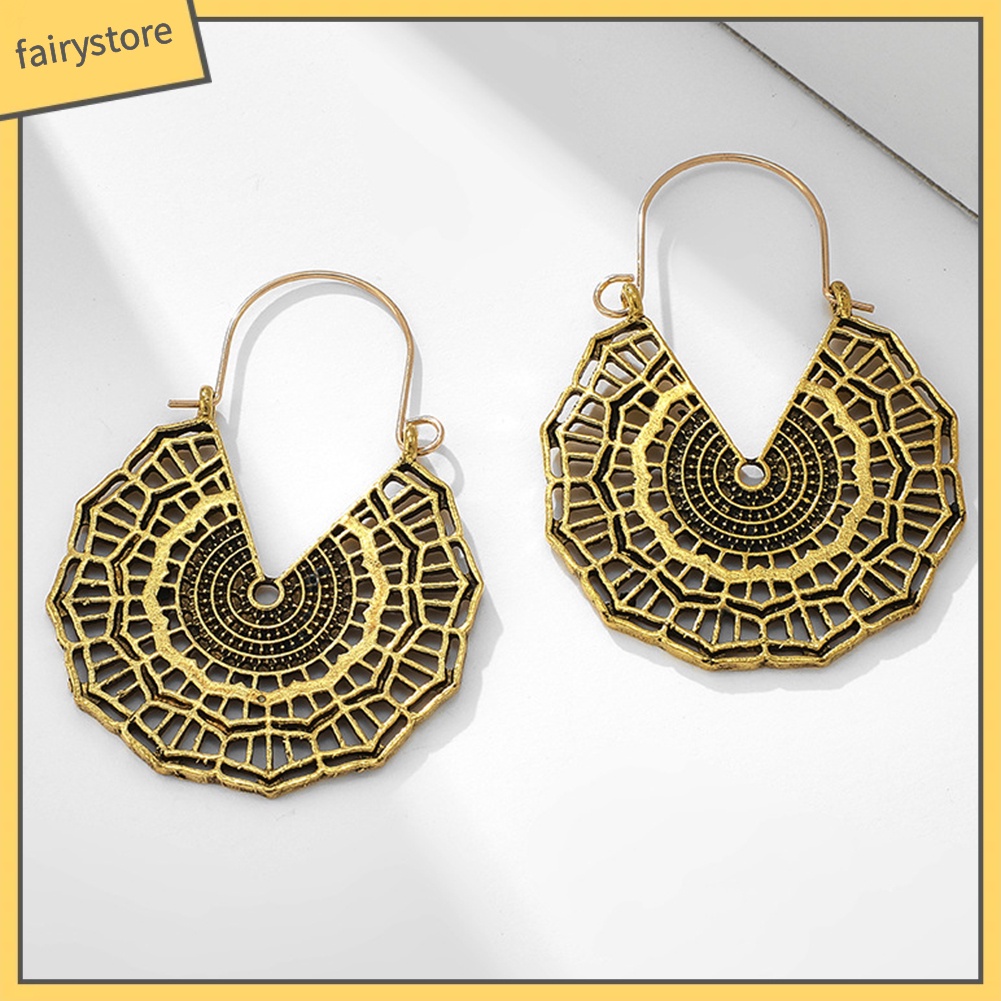 Khuyên Tai Tròn Chạm Khắc Phong Cách Boho Thời Trang Cho Nữ