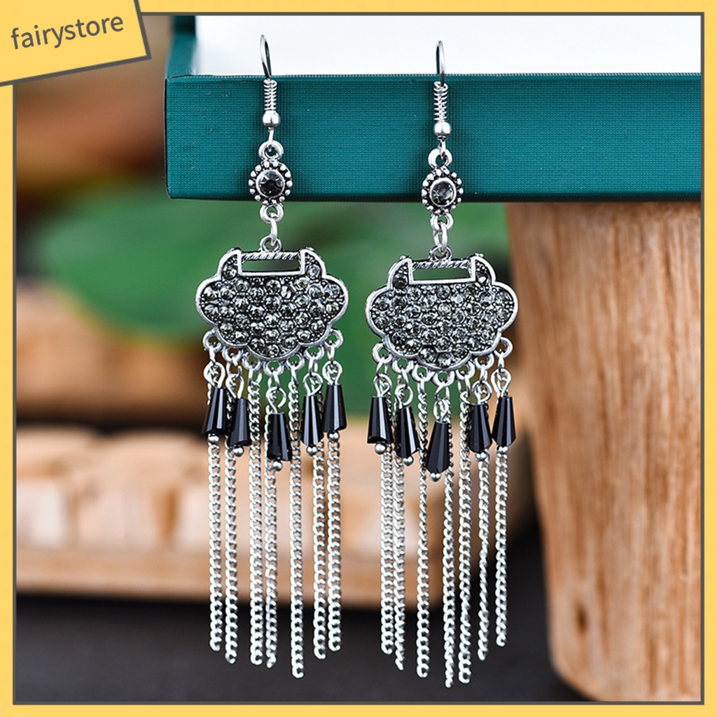 [FRO] Set 2 Bông Tai Dáng Dài Bằng Hợp Kim Dát Đá Cổ Điển Dễ Phối Đồ Dành Cho Nữ