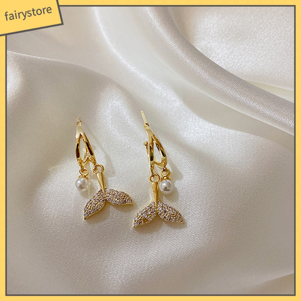 1 Đôi Bông Tai Hình Đuôi Cá Đính Ngọc Trai Giả Bằng Hợp Kim Phong Cách Vintage Dành Cho Nữ