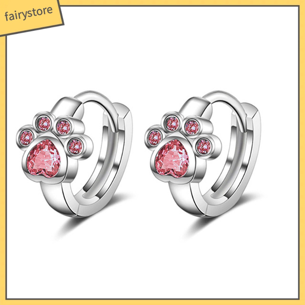 1 Đôi Bông Tai Hình Móng Vuốt Mèo Đính Đá Lấp Lánh Thời Trang