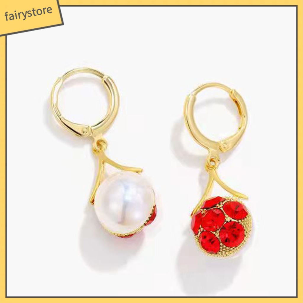 Bông Tai Đính Đá Hình Giọt Nước Màu Đỏ Phong Cách Hàn Quốc Dành Cho Nữ