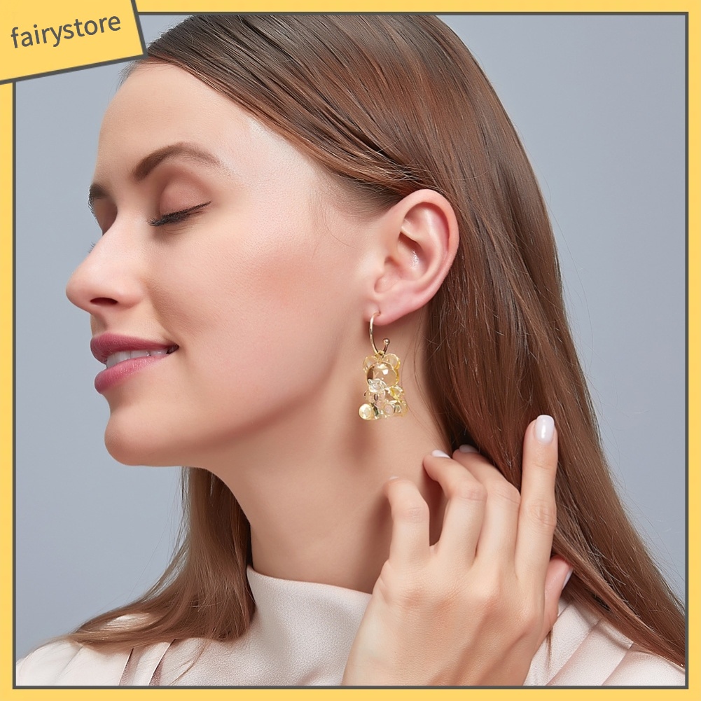 Bông Tai Ba Chiều Trong Suốt Hình Gấu Đáng Yêu Cho Nữ