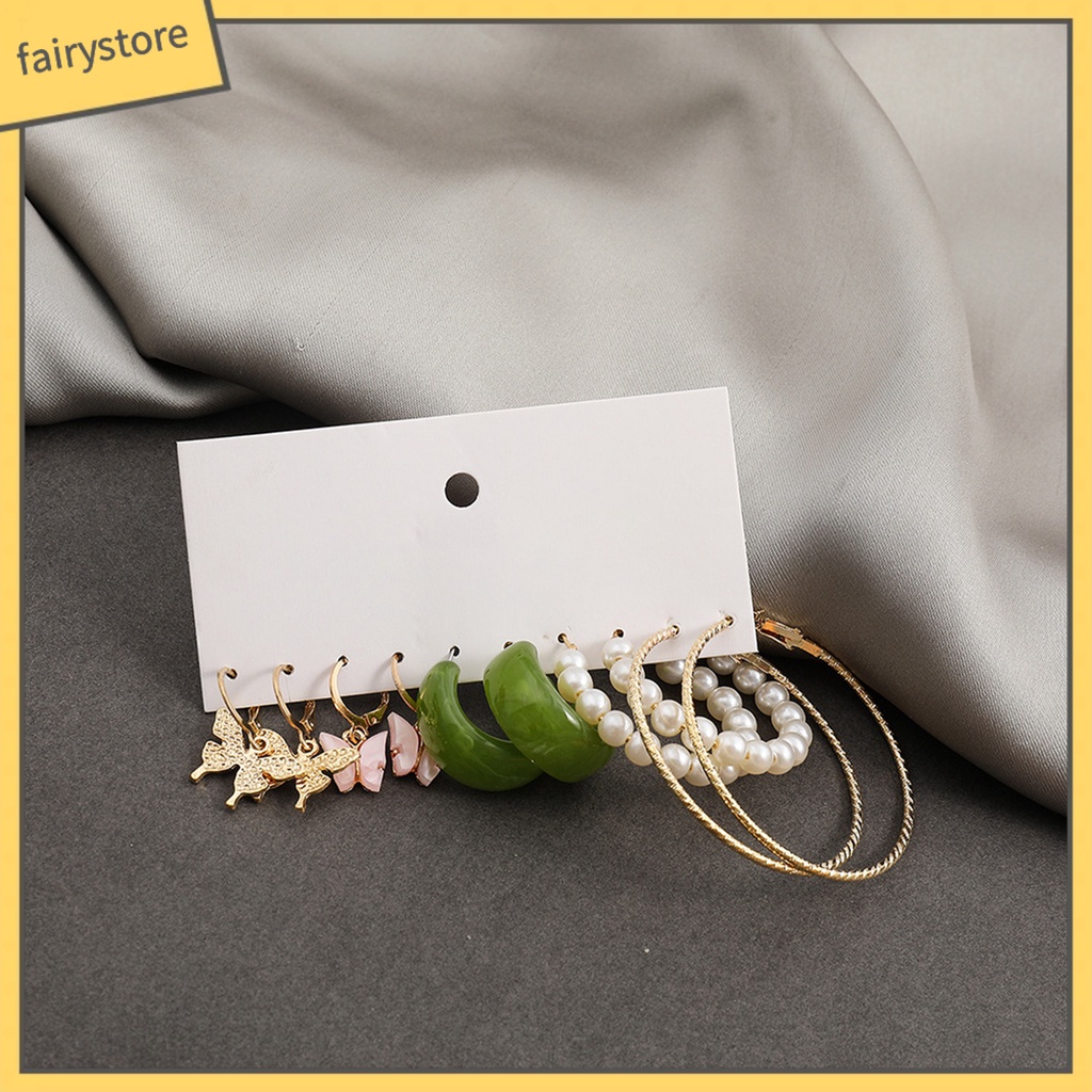 [FRO] Set 5 Đôi Bông Tai Dạng Vòng Hình Học Trang Trí Mắt Bằng Acrylic Tinh Tế Chống Dị Ứng Trang Sức Thời Trang Cho Nữ