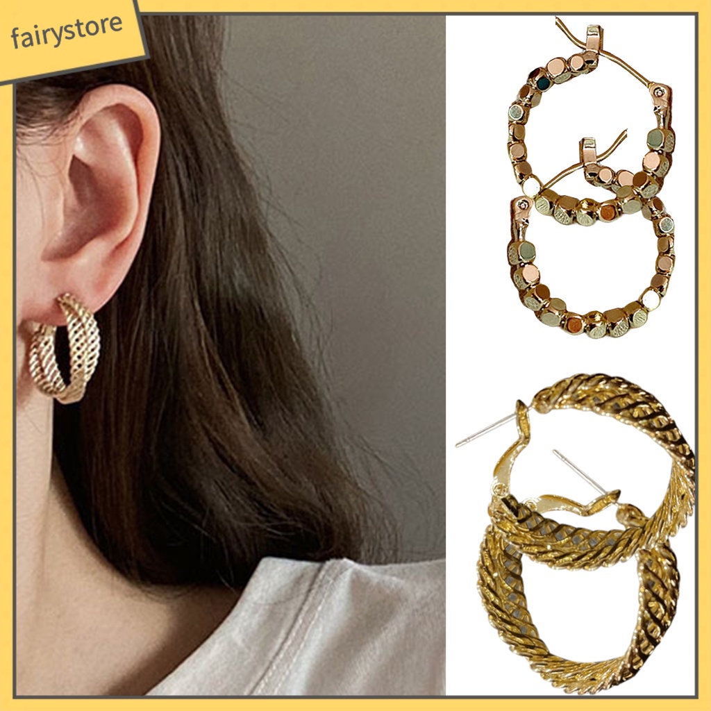 1 Đôi Bông Tai Tròn Rỗng Cao Cấp Phong Cách Vintage Dành Cho Nữ