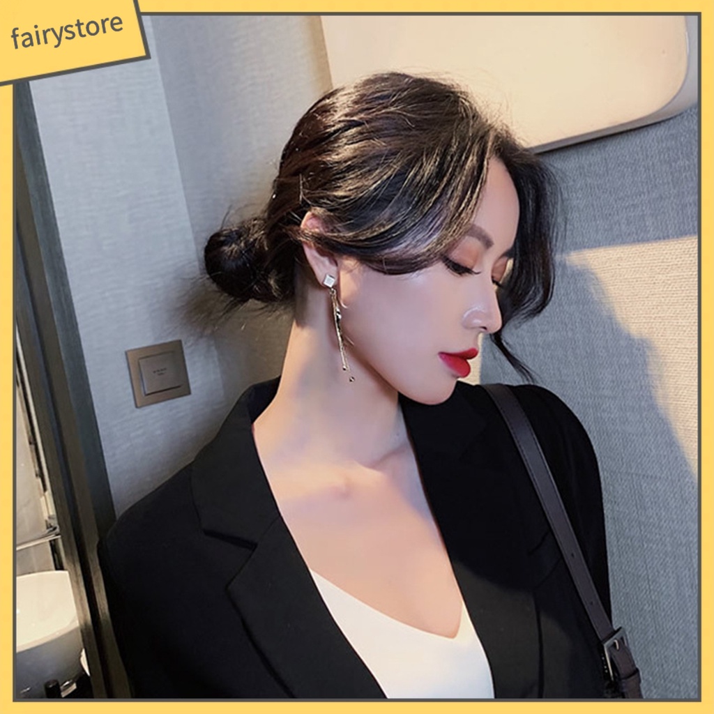 1 Đôi Bông Tai Dáng Dài Đính Đá Lấp Lánh Thời Trang Cao Cấp Cho Nữ