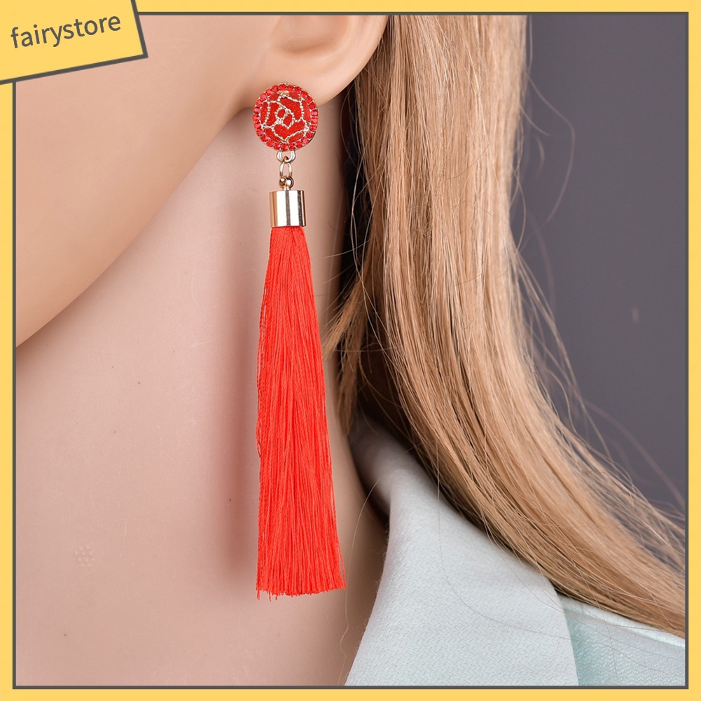 Bông Tai Dáng Dài Phối Tua Rua Hình Hoa Phong Cách Bohemian Thời Trang