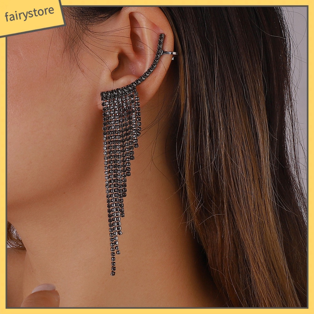 1 Đôi Bông Tai Dáng Dài Tua Rua Đính Đá Thời Trang