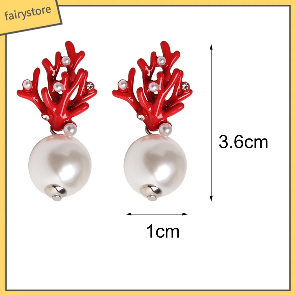 1 Cặp Bông Tai Ngọc Trai Giả Hình San Hô Dễ Thương Trọng Lượng Nhẹ