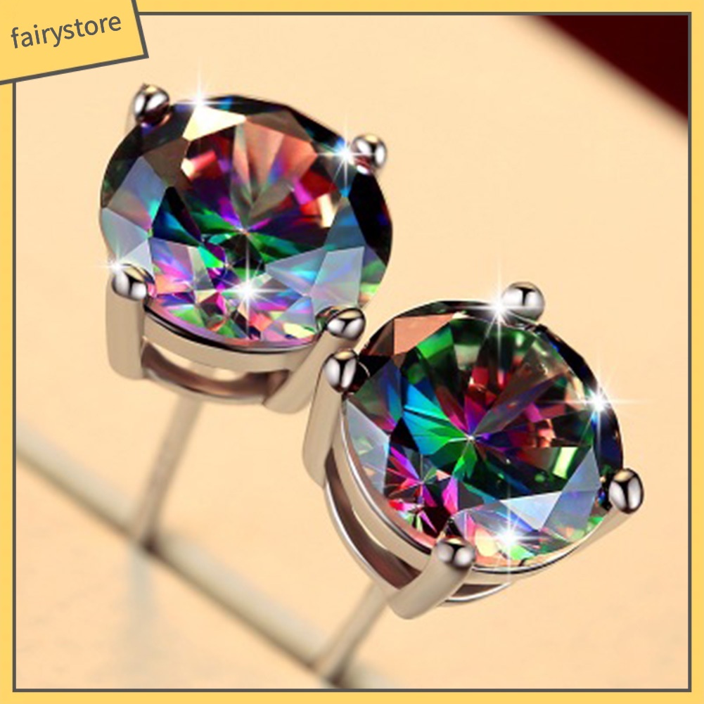 Khuyên Tai Đính Đá Vuông Tròn Nhiều Màu Phong Cách Cổ Điển